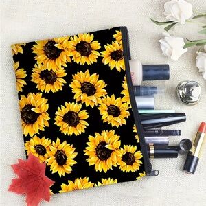 Sunflower Print Makeup Cosmetic Bag